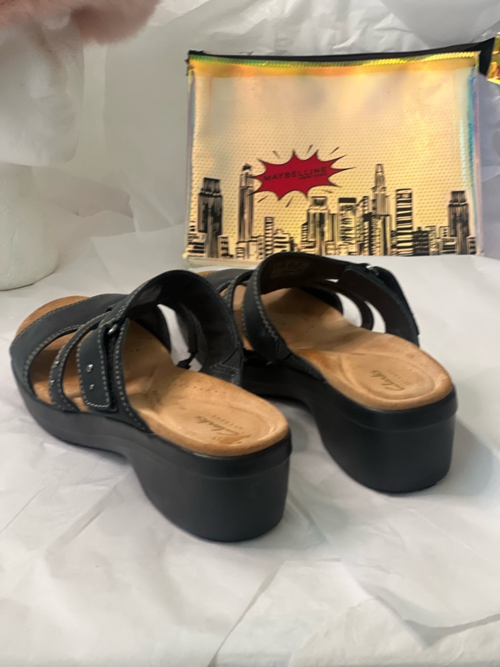 ClarksTuleah Jane Black Leather Slide Sandals with Buckle Straps - Picture 4 of 15